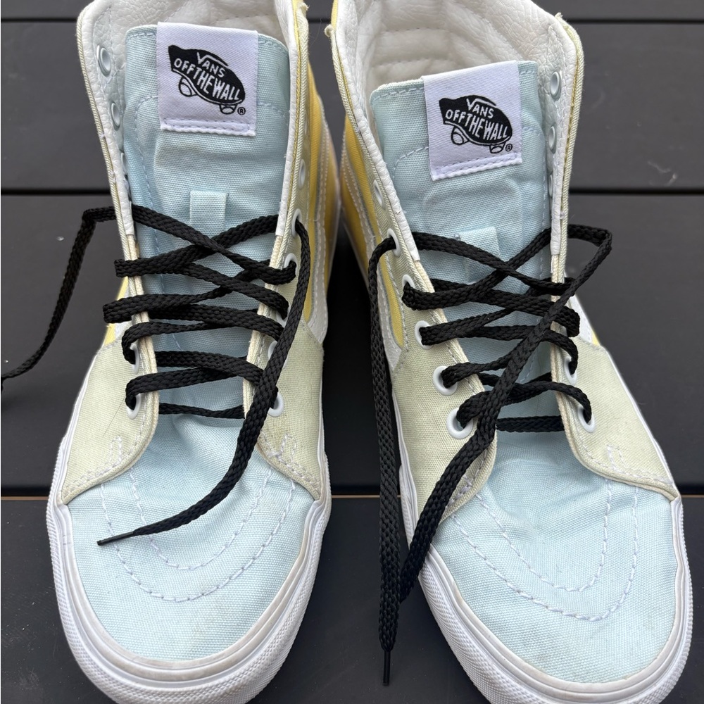 Vans High-Top Canvas Sneakers - Light Blue, Pale Yellow & Pink Unisex